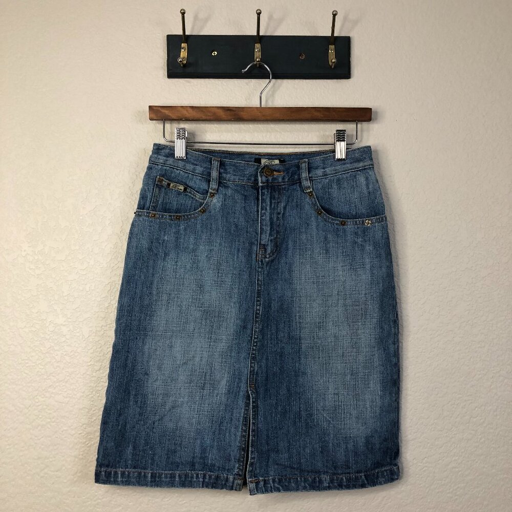 B Jeans Vtg Midi Denim Skirt Women's 4 Cowgirl Western Rodeo Rivets 100% Cotton